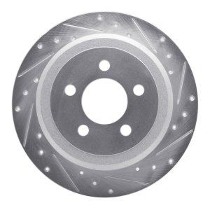 Dodge Nitro Brake Rotor (1) - Rear Left - R1 Concepts - Drilled & Slotted - Silver - `07-`12
